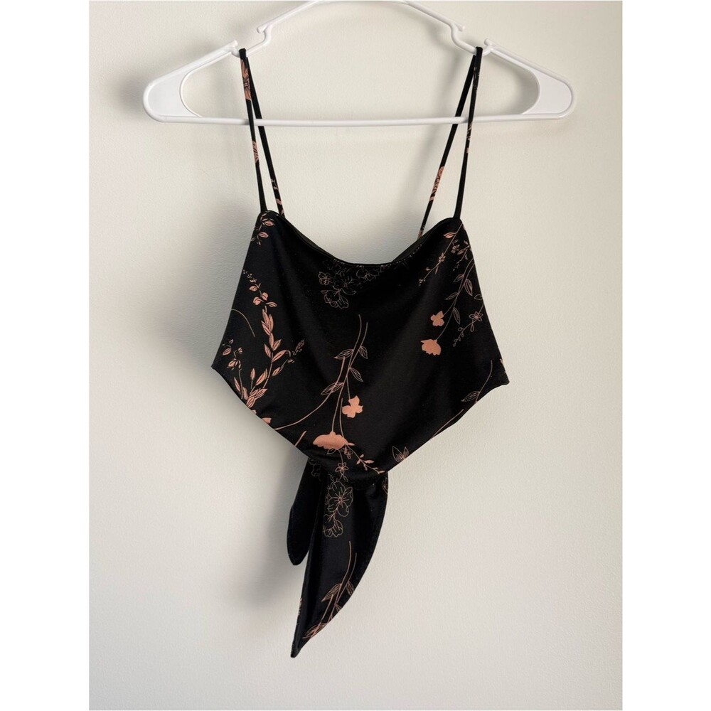 Blush Black with Peach Floral Print Top Tie Back Size Medium